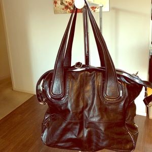 Liv & Co black leather diaper bag